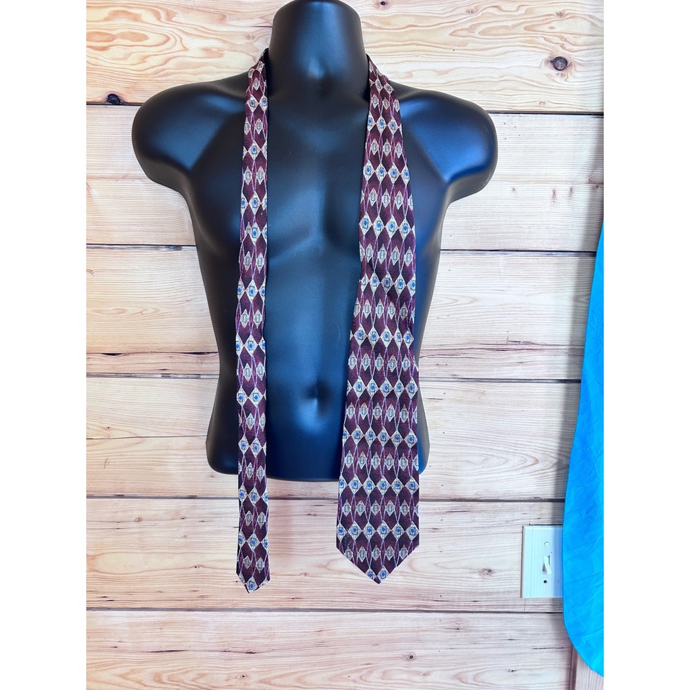 Gianfranco Mens‎ Silk Tie Burgundy Geometric Diamond Pattern Wide Necktie 4 Inch